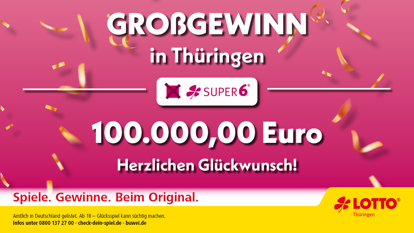 100.000 Euro gehen dank Eurojackpot nach Thüringen. Herzlichen Glückwunsch!